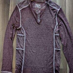 Buckle Black Henley Long Sleeve Top with Contrast Stitching